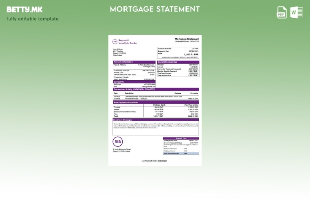 модерен стил Latvia RIB Bank извод за хипотека Шаблон за Word и PDF